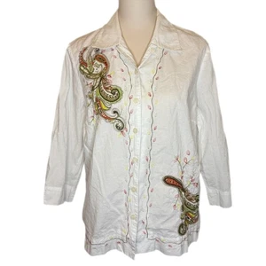 Damen Koret Large weiß mehrfarbig bestickt Paisley Button Down Shirt - Bild 1 von 6
