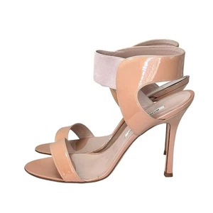 Sandalias Manolo Blahnik nuevas con etiquetas talla 10 charol desnudo tacón de aguja minimalista - Imagen 1 de 14