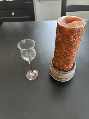 Stone pillar candle holder and wineglass tea light - Image 1 of 3