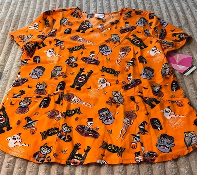 WOMEN'S SCRUBSTAR HALLOWEEN FRANKENSTEIN MEDICAL SCRUB TOP-2XLARGE-NWT! - Image 1 of 2