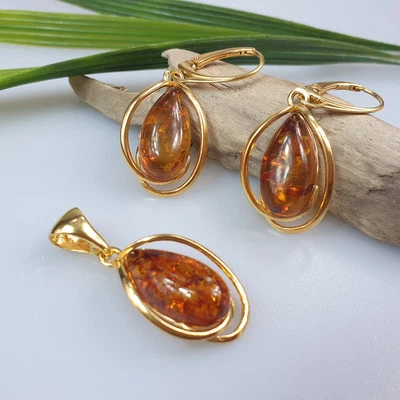 Orecchini in ambra Ciondolo in ambra naturale del Baltico Argento sterling... - Immagine 1 di 4