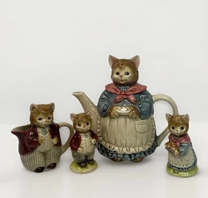 Vtg Otagiri Mr. Mrs. Whiskers Cat Set Porcelain Tea Creamer S & P Kitten Flaw* - Picture 1 of 16