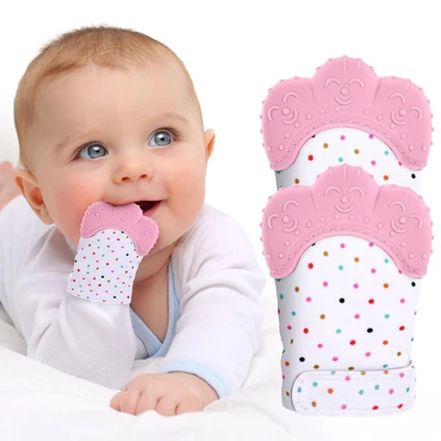 2Pack Silicone Teething Mitt, Soothing Infant Teething Mitten Pain Relief, Preve - Image 1 of 4