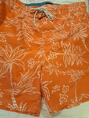 Mens Carribean Joe Swim Trunks  Orange Palm Tree Print Drawstring Waist Size LG - Image 1 of 4
