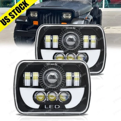 For Jeep Cherokee XJ 1984-2001 Pair 5x7" 7x6 DOT LED Headlights Hi/Lo Turn DRL - Image 1 of 4