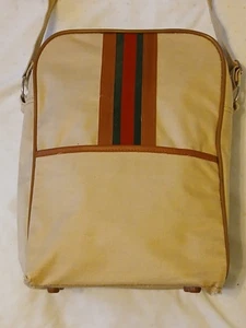 Bolso de Viaje Mr. Roberts Vintage Tostado Verde Rojo Rayas Correa Ajustable - Imagen 1 de 15