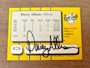 1990 Maxx - DAVEY ALLISON Autograph Card - Hand Signed Auto  - Rare Signature