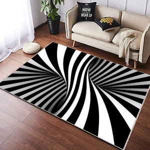 Alfombra 3D en blanco y negro, alfombra de ilusión óptica, arte curvo blanco negro, arte moderno - Imagen 1 de 12