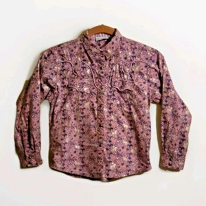 Wrangler Girls Youth Size 10 L Western Long Sleeve Shirt Purple Horse Yoke Snaps - Picture 1 of 11