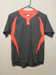 A4  Youth Baseball Henley Shirt Black/Scarlet Red Large NB4229 New - Picture 1 of 9