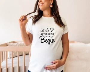 Let The Adventure Begin Maternity T-shirt |  Maternity T-shirt White Black - Picture 1 of 3