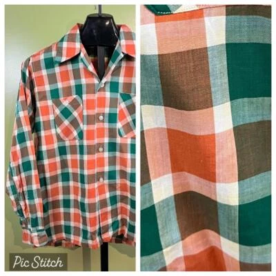 Vintage 1950's Orange Plaid Shirt by Rob-Roy sz Small Loop - Image 1 of 4