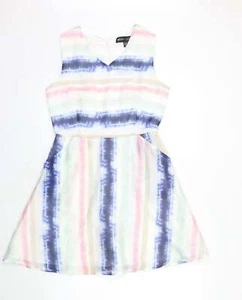 Mela London Womens White Striped Polyester Fit & Flare Size 10 V-Neck - Picture 1 of 12