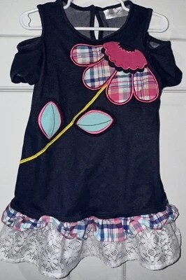 Emily Rose Cold Shoulder Floral Denim Top Shirt Embroidered Lace Flower - Image 1 of 4