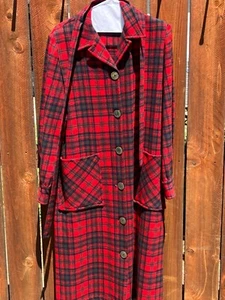 Vintage 1950s 1960s Pendleton Red and Black Belted Coat Dress - Picture 1 of 8
