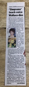 27/10/13 Obituario MARCIA WALLACE - Recorte de periódico - Imagen 1 de 1