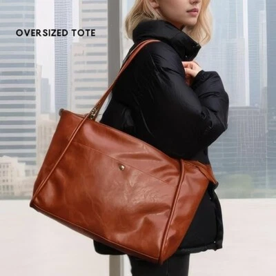Large Tote Bag for Women Work Vegan Leather Weekender Bag with Zipper Handbag - Image 1 of 4