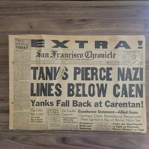 1944 WWII EXTRA Newspaper D-Day +7 Allied Invasion NORMANDY France TANKS PIERCE - Picture 1 of 5