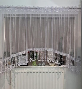 Amazing voile net curtain with guipure lace hearts - Picture 1 of 3