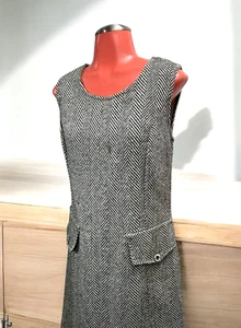 VTG 1940-50s Herringbone Wool sleeveless sheath midi dress 8 - Picture 1 of 11