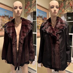 Abrigo Chaqueta Reversible 28" Largo Cadera Marrón Oscuro Piel Visón Esquilado Real 8/10 EE. UU. - Imagen 1 de 14