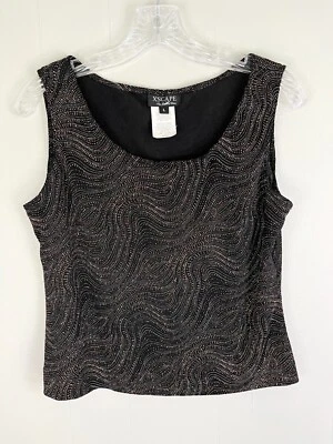 Vintage 90s Y2K Stretchy  Metallic Tank Top Large Black Cyber Fairy Whimsigoth Foto 1 de 4