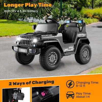 Kids Battery Powered Electric Jeep Ride on Car w/ Lights & Remote Control-Black - Image 1 of 4