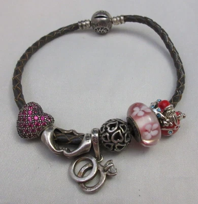 Auténtico Brazalete de Cuero Trenzado Glamulet Plata de Ley 6 Dijes Corazón de Papá Noel Foto 1 de 4