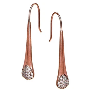Rose Gold Flashed 925 Silver Cubic Zirconia Elongated Teardrop Hook Earrings - Picture 1 of 4
