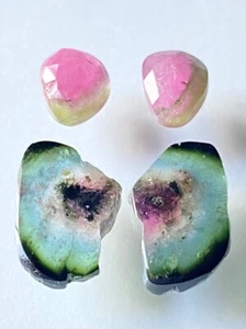 Natural Watermelon Tourmaline Slices Earring Loose Gemstone Jewellery 11.65 Cts. - Picture 1 of 8