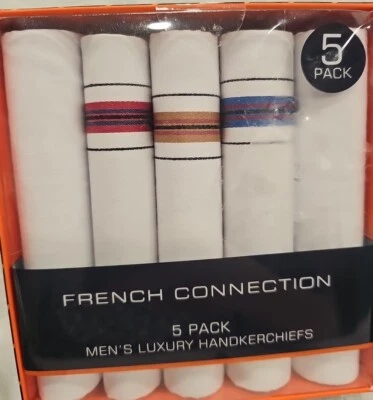 NUEVO Paquete de 5 pañuelos cuadrados de bolsillo de lujo French Connection para hombre 16" Foto 1 de 4