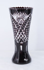 Vintage Czech Bohemian Vase Deep Amethyst  Cut To Clear Glass Art Deco 7.5"