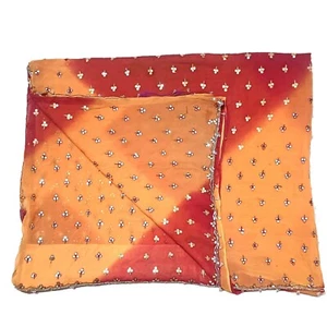 Vintage Sari Pure georgette Chiffon Sarees Hand Embroidered 5 yard Craft Fabric - Picture 1 of 5