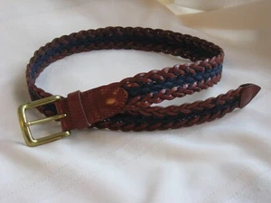 Fossil BT3142 Ladies Brown Braided Leather & Navy Cord Belt Brass Buckle Size M - Picture 1 of 8