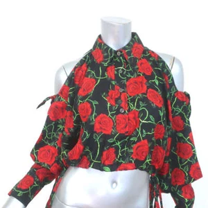 Alexander Wang Cold Shoulder Shirt Rose Print Silk Size Small Long Sleeve Top - Picture 1 of 7