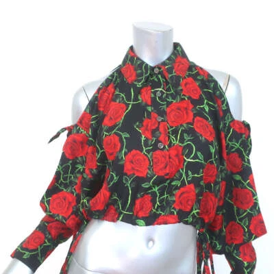 Camisa Alexander Wang Hombro Frío Estampado Rosa Seda Talla Pequeña Manga Larga Top Foto 1 de 4