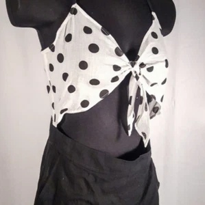 Loft one piece summer outfit black white polka dots shorts top size 8 - Picture 1 of 12