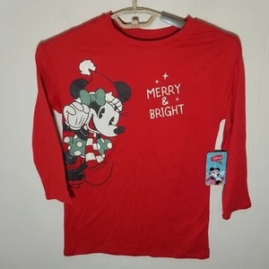 NWT Disney Girls Nightgown Sz S 6 6X Red Minnie Mouse Long Sleeve Merry & Bright - Picture 1 of 12