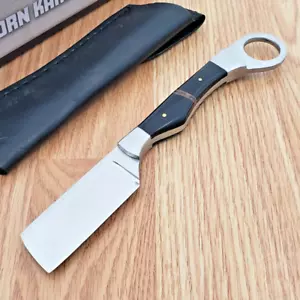 Fixed Knife 2.75" Stainless Steel Full Tang Razor Blade Horn Handle Finger Ring - Picture 1 of 12