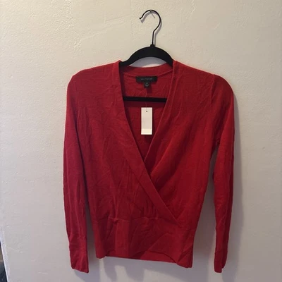 Suéter Ann Taylor Mujer Talla XS Rojo Top Tejido Fino Imitación Envoltura Cuello en V Manga Larga Foto 1 de 4