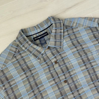ExOfficio Shirt Mens XL Gray Blue Plaid Short Sleeve Button Outdoor Linen Blend - Image 1 of 4