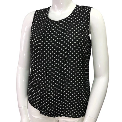 Chicos Womens Size 1 US 8 Tank Black Polka Dot Round Neck Sleeveless Pleat Front Foto 1 de 4