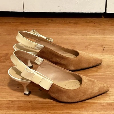 GEOX Respira Tacones Cordones Charol Gamuza Tostado Marrón Crema Arcos Talla 7.5 Foto 1 de 4