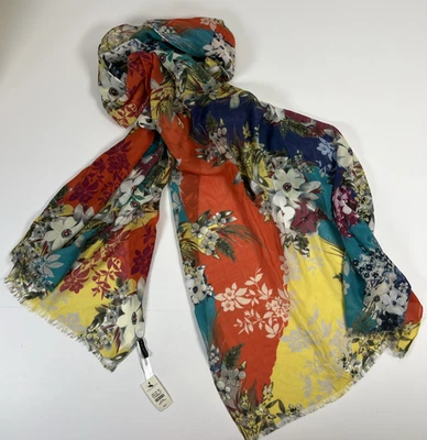 Talbots 100% Modal Scarf 75” X 27” White Teal Yellow and Orange Floral NWT - Image 1 of 4