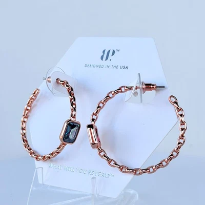 Bomb Party June Earrings Hoops "Subtle Statements" Alexandrite on Rose Gold Link - Image 1 of 4