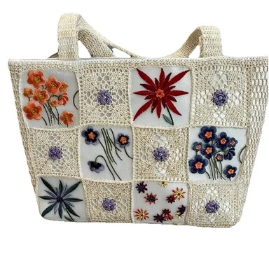 Vintage NWT beaded Flower Patchwork bag, 100% polyester, 15"wide x 10" tall - Image 1 of 4