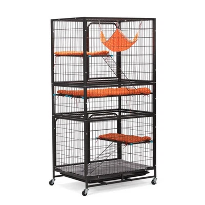 Jaula para mascotas de 63""*32"" 4 pisos conejito conejito escalera ruedas bloqueables bandeja extraíble Foto 1 de 4