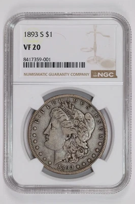 1893-S MORGAN DOLLAR NGC VF20 - PQ! ORIGINAL! - Image 1 of 2