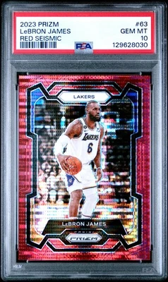2023 Panini Prizm #63 Lebron James Red Seismic PSA 10 #/299 - Image 1 of 2