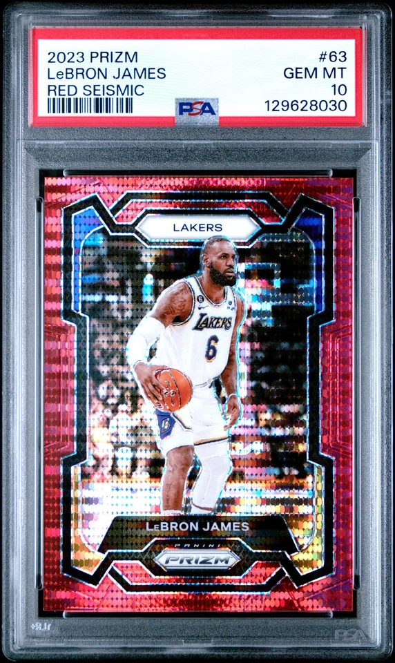 2023 Panini Prizm #63 Lebron James Red Seismic PSA 10 #/299 - Image 1 of 2